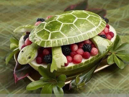 龟仙人水果盘来了,哈哈开吃来了