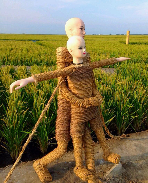 牛逼,稻田边上用稻草皮做的稻草人雕像