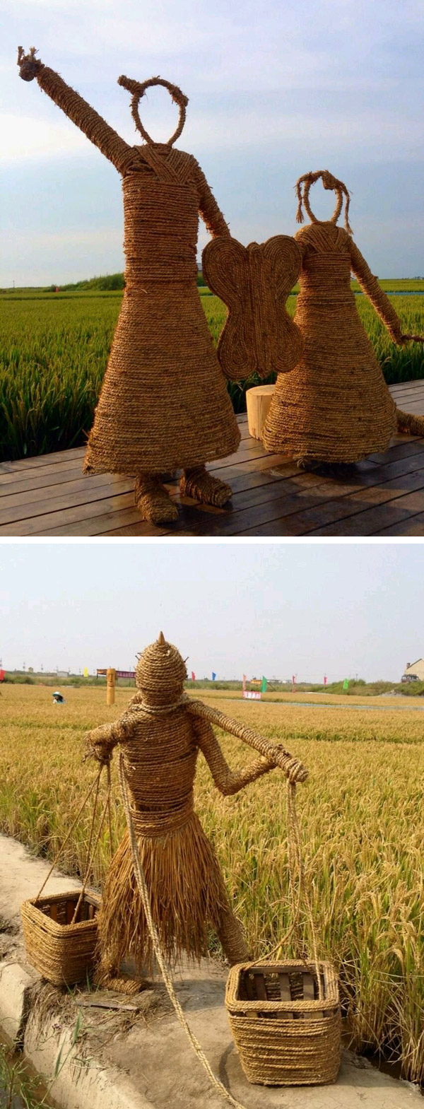 牛逼,稻田边上用稻草皮做的稻草人雕像